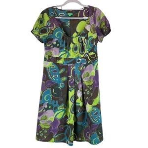 Vintage United Color of Benetton Babydoll Dress Y2K Multicolor Abstract Print M
